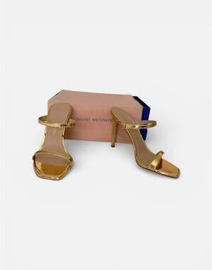 Stuart Weitzman Metallic Gold Strappy High Heel Sandals